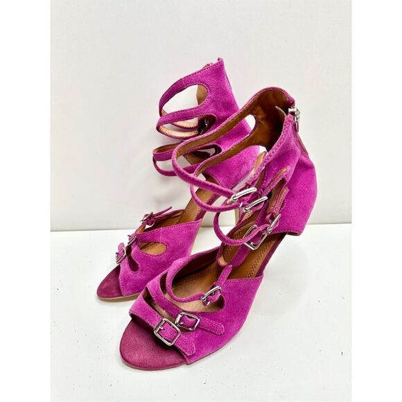 Colin Stuart Sandals Womens Size 9 Purple Leather Open Toe Strappy Heels - Picture 2 of 9